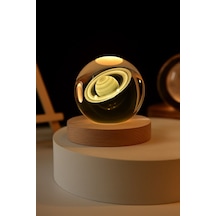 Ledli Usb'li Ahşap Standlı Satürn Küre Temalı Kristal Küre Gün Işığı 3d Oda Masa Ve Gece Lambası Dekoratif Obje