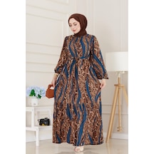 Sevitli Leopar Desenli Beli Tünelli Viscon Elbise-mavi-5089 Mavi