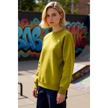 Benerly Kadın Bisiklet Yaka Reglan Kol Düz Örme Sweatshirt Fonksiyonel Da Yeşil