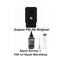 Canon Pixma E404 / Pg-46 Siyah Tıpalı Dolabilen Kartuş+100 Ml Mürekkep+şırınga