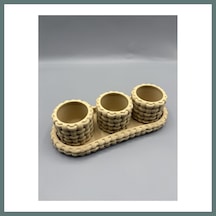 Bezos Örgü Dokulu Tealight Mumluk Ve Tepsi Seti Dekoratif Sunum Mumluğu Ventra Çok Renkli