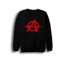 Anarchy Baskılı Bisiklet Yaka Sweatshirt Siyah