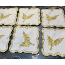 Palmiye Yaprak Gold 6'lı Kokteyl Sunum Peçetesi Linen Keten Kumaş