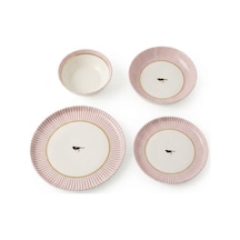 Porselen 24 Parça Yemek Takımı Vintage Desen Royal Pink Krem