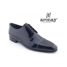 Aronay %100 Hakiki Deri Bağcıklı Jurdan Kösele Erkek Klasik Ayakkabı SIYAH RUGAN