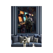 Retro Atölyede Oyun Oynayan Genç Yağlı Boya Dokulu Kanvas Tablo Canvas Tablosu