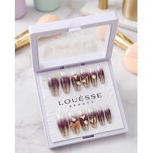 Louésse Plum Gold Glow Takma Tırnak 12 Li Mor Ombre Simli Taşlı Gece Glam Nail