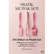 3'lü Silikon Mutfak Hazırlık Seti - Yanmaz Yapışmaz Çırpıcı, Spatula Ve Yumurta Fırçası Çok Renkli