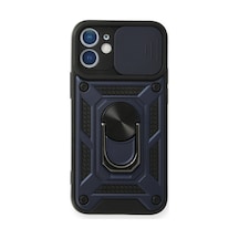 Apple iPhone Uyumlu  12 Uyumlu Kılıf Pars Lens Yüzüklü Silikon - Lacivert