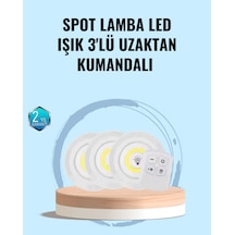 Ev Ofis Kamp Uzaktan Kumandalı Yapışkanlı Kablosuz 3'lü Led Spot Lambalar