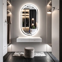 Serava Beyaz Led'li Lazer Kumlamalı Lavabo & Banyo Aynası Dokunmatik Sensörlü 70 X 40 Cm