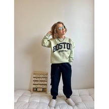 Cg Kids Boston Kabartma Baskılı Fıstık Yeşil Lacivert Şardonlu Süper Kalite Alt Üst Takım Yeşil