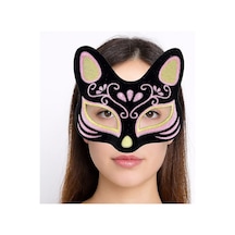 Siyah Renk Süet Kaplama Üzeri Sarı Pembe Simli Kedi Maskesi 17x14 Cm - Elwm-396877 18
