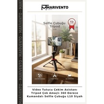 Video Tutucu Çekim Asistanı Tripod Çok Amaçlı 360 Derece Kumandalı Selfie Çubuğu L10 Siyah