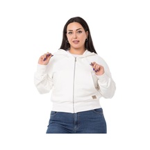 Büyük Beden Kanguru Cepli Kapüşonlu Üç İplik Beyaz Sweatshirt-beyaz Beyaz