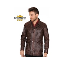 Hakiki Deri Kahverengi Neymar Işlemeli Erkek Deri Ceket Kahve