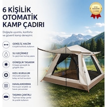 Su Geçirmez & Güneşlikli 6 Kişilik Otomatik Kamp Çadırı-1609 Açık Mavi