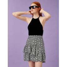 Koton Çiçekli Etek Mini Siyah Desenli 1yal78040ıw