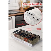 6'lı Set Lego Standlı Cam Baharatlık Takımı Siyah Kapak-siyah Etiket Baharatlık Seti-mh03syh06 Siyah - Şeffaf