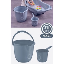 Flosoft Bebek Banyo Su Kovası Ve Maşrapası 2 Li Set, Saplı Oluklu Kova 13lt Ve Maşrapa 1,5lt Mavi