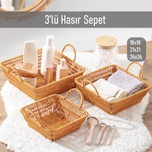 Porsima 303d 3lü Düzenleyici Kare Hasır Sepet Seti Ekmeklik Sepet