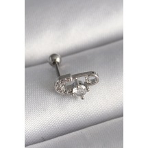316l Çelik Gümüş Renk Zirkon Taşlı Toplu İğne Tragus Piercing 5886 Çok Renkli