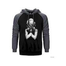 Marilyn Monroe Gangsta Gri Reglan Kol Kapüşonlu Unisex Sweatshirt Gri
