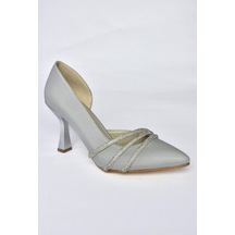 Fox Shoes P246068504 Gümüş Kumaş İnce Topuklu Kadın Ayakkabı
