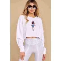 Riverdale Veronica Lodge Baskılı Crop Kadın Beyaz Sweatshirt