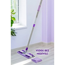 Mandallı Yüzey Temizlik Seti Mikrofiber Paspas Yer Duvar Cam Klipsli Yedek Bez Hediyeli Mor