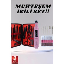 Mey İthalat Elektrikli Manikür Pedikür Seti İkili Set 17 Parça Tırnak Bakımı Nasır Temizleme Tırnak Şekillendirme