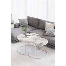 Paris Orta Sehpa 2'li Beyaz Metal - Beyaz Mermer Tabla