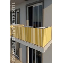 Devrim Olivya Tekstil Sarı-Beyaz Dört Tarafı Bağcıklı Balkon Demiri Perdesi - Her Ölçüde En X Boy Seçenekli Sarı - Beyaz