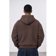 Respire Erkek Rosette Nakışlı Oversize Hoodie Kahve