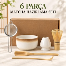 Valkyrie 6 Parça Matcha Hazırlama Seti Bambu Çırpıcı Seramik Kase Süzgeç Ölçü Ve Kaşık Kahve Kahverengi