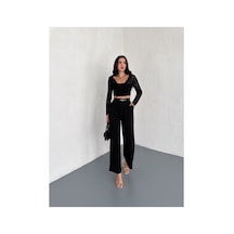 Gugus Kadın Palazzo Kemer Detaylı Bol Paça Wide Leg Pantolon Siyah