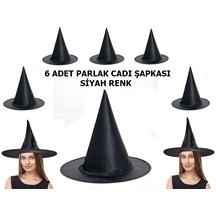 Siyah - 766 - Renk Parlak Dralon Cadı Şapkası Yetişkin Ve Çocuk Uyumlu - Aconcept - 6 Adet