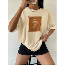 Flood Of Style Kadın Bej The Best Baskılı Oversize Bisiklet Yaka Tshirt
