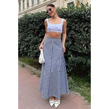 Madmext Lacivert Pötikareli Midi Boy Kadın Etek Mg2360 Lacivert