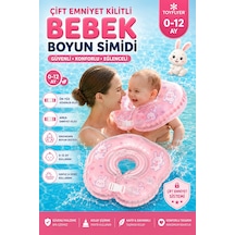 Bebek Yüzme Boyun Simidi - Güvenli Çift Tokalı Bebek Deniz & Havuz Simidi - Pembe Tavşan Figürlü Nr0