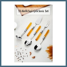 Bezos 5 Parça Platin Servis Seti & Servis Sunum Seti Amber Kepçe / Kevgir / Sıpatula / Çatal / Kaşık Agc