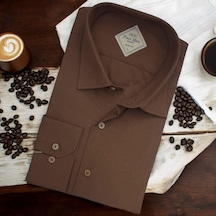 Linen Keten Klasik %100 Cotton Uzun Kollu Slim-fit Terletmeyen Kahverengi Gömlek Regular Kalıp -10304 Kahverengi