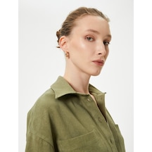 Koton Crop Oversize Gömlek Viskon Keten Karışımlı Düğmeli Kısa Kollu Cepli Bej 4sak60415pw Ekru