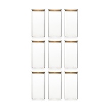 2-3 Bambu Vakumlu Kapaklı Yuvarlak Borosilikat Cam 9lu Kavanoz Seti Saklama Kabı 1300ml 10x20cm Diğer
