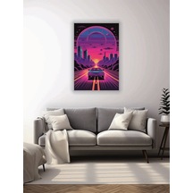 Neon Araba Temalı Cam Tablo