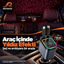 Motenar 4ü 1 Arada Makaralı Araç Şarj Cihazı Type-c Lightning
