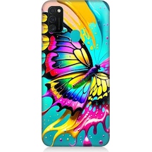 Samsung Galaxy M21 Uyumlu Renkli Boya Ve Kelebek Desenli Silikon Kılıf
