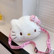 Carrier Hello Kitty Peluş Çanta Mini Omuz Çantası Peluş Sırt Çantası Saklama Çantası Kız Doğum Günü Hediyesi Beyaz
