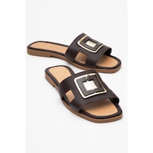 Luvishoes Luvi Shoes Millie Kahverengi Hakiki Deri Tokalı Kadın Terlik Kahverengi