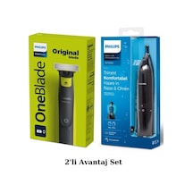 Philips QP2724/10 Oneblade Yüz Şekillendirici + NT1650 Burun Kulak Kılı Temizleme Makinesi